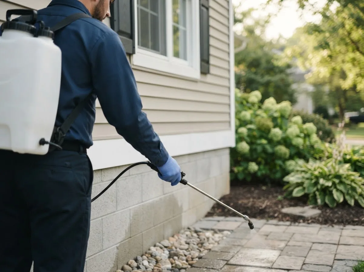 Pest control technician inspecting a home in Midville, GA